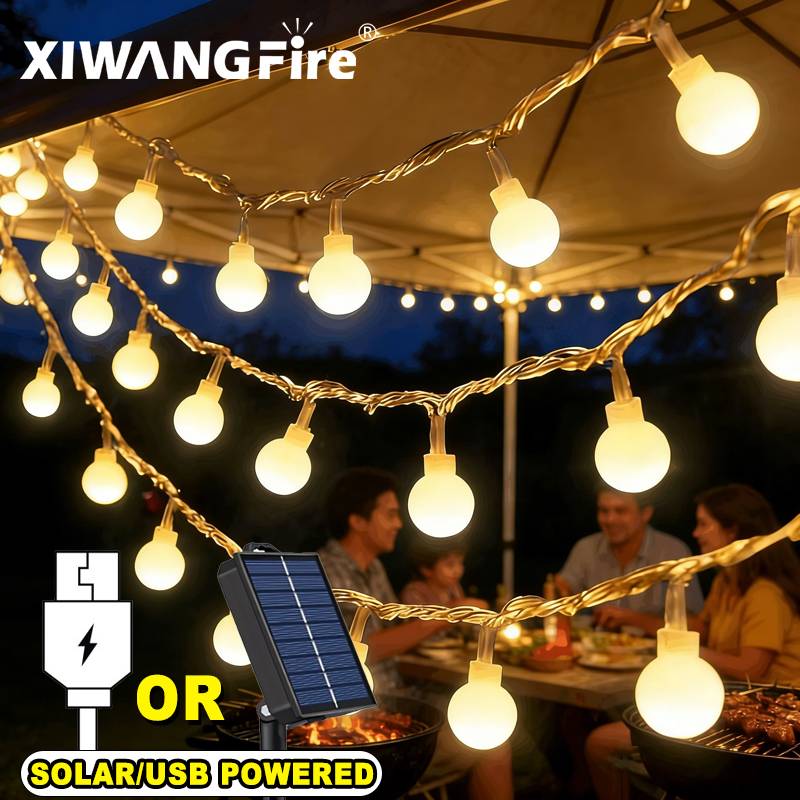 Outdoor Lighting Electric - 3-10M Solar-/USB-/Batterie-Lichterketten, Feenhafte Kugel-LED-Lichter, Wasserdicht für