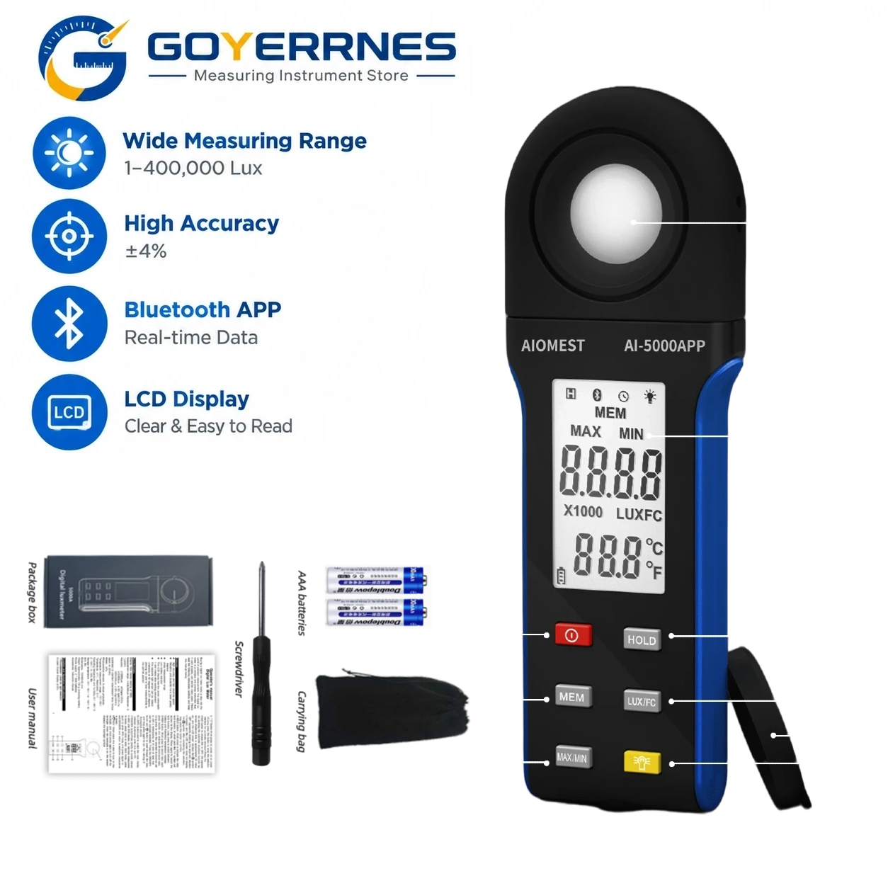 Outdoor Lighting For Photography - Digitales Luxmeter 1-400000 Lux Bluetooth Beleuchtungsstärke-Lichttester