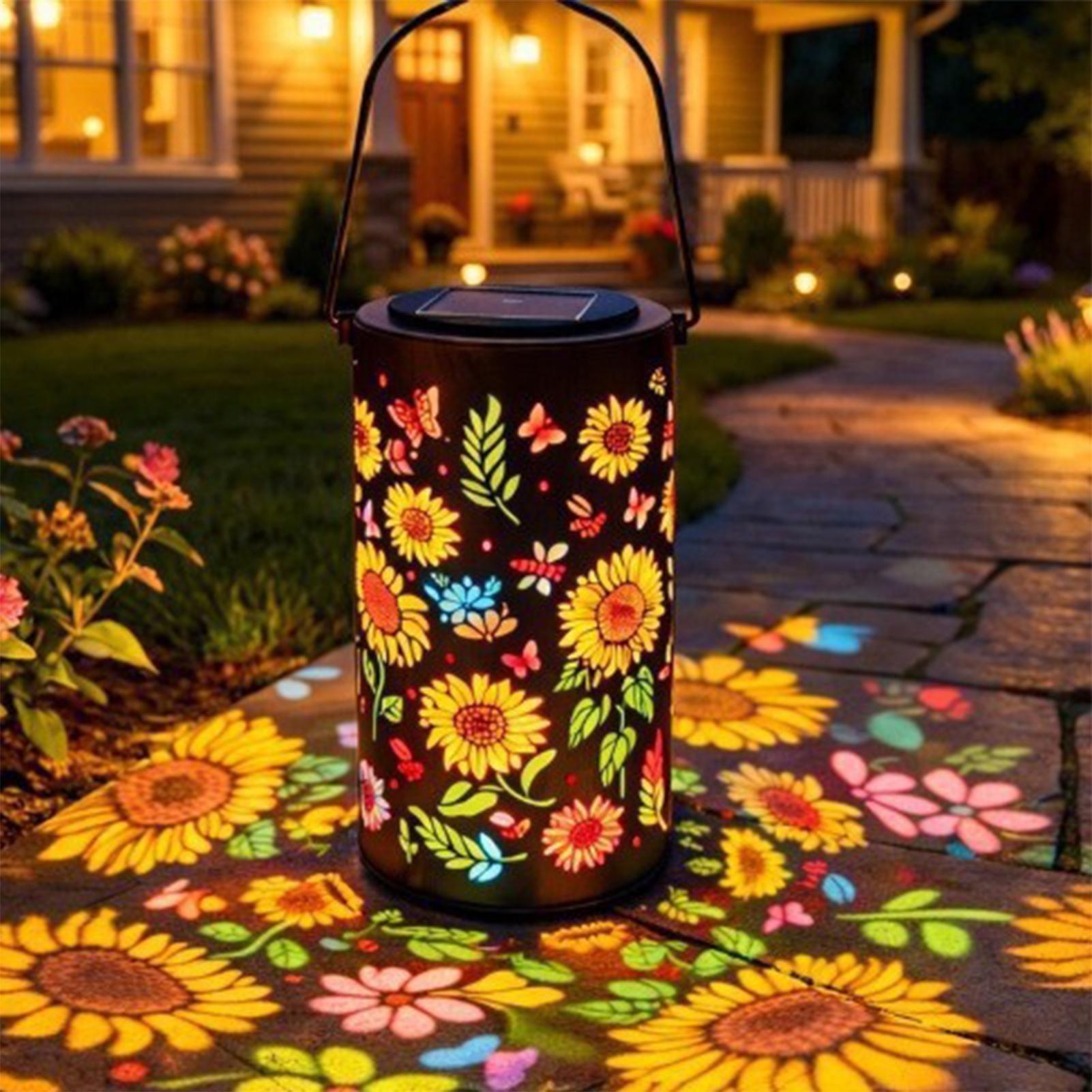 Outdoor Lighting Pathway - Sonnenblumen-Solarlaterne, wetterfestes Metall, bunte Sonnenblumen-Solarleuchten für