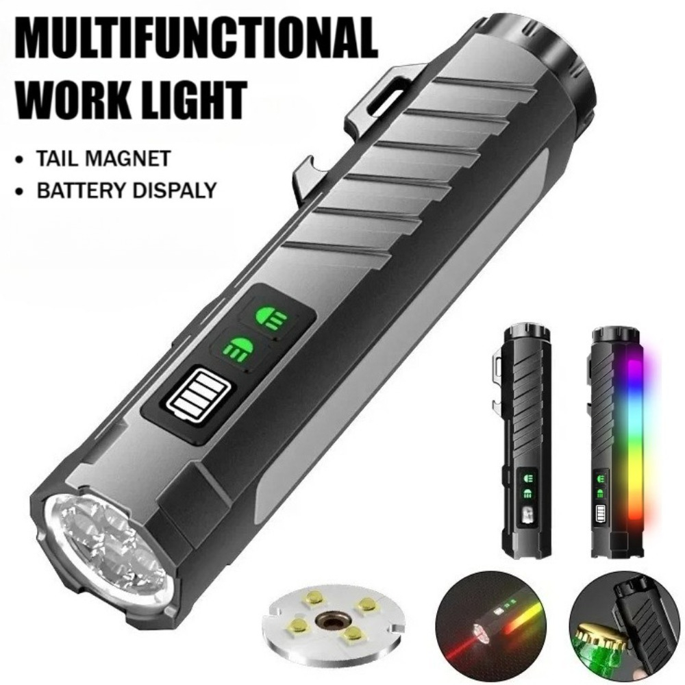 Outdoor Lighting Electric - Multifunktionale Starklicht-LED-Taschenlampe Wiederaufladbar mit Farbigem Neonlicht