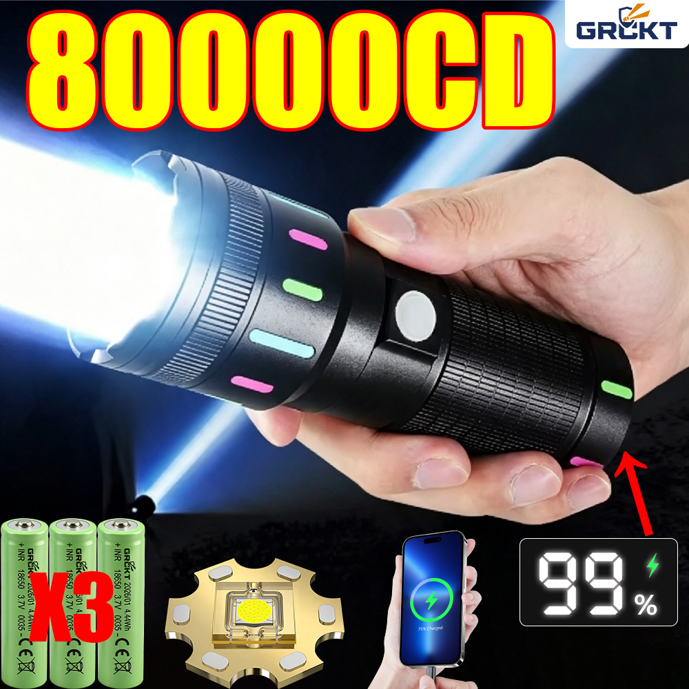 Outdoor Lighting Globes - 80000CD Leistungsstärkste LED-Taschenlampe Hochleistungs-Taktische Jagd-Taschenlampe Wiederaufladbare