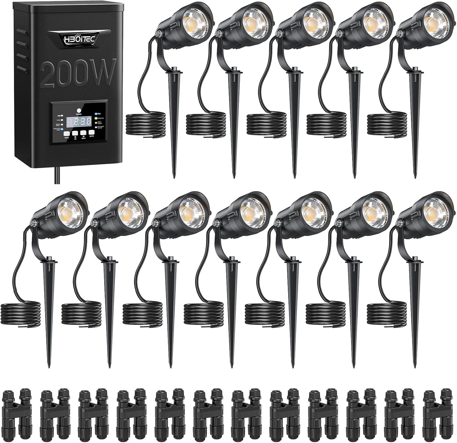 Outdoor Lighting Kits Low Voltage - 12W Landschaftsbeleuchtungs-Set 200W Niederspannungstransformator Dämmerungssensor 2900K