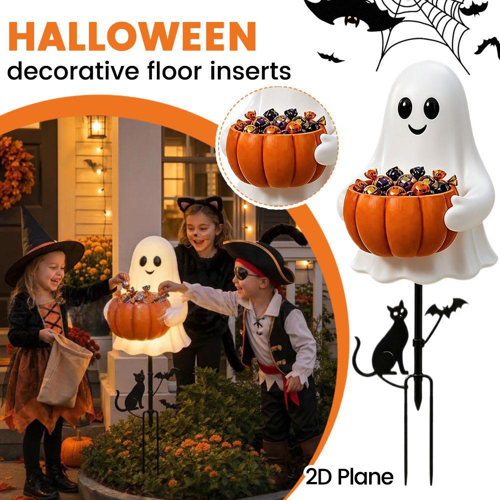 Outdoor Lighting Pathway - 2D Halloween Geist-Kürbis-Süßigkeitenhalter, beleuchteter Gartenständer für