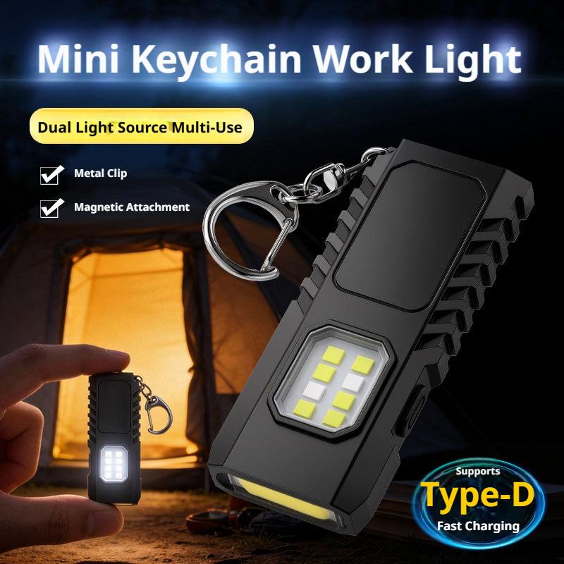 Outdoor Lighting Usb - Mini-EDC-Schlüsselanhänger-Taschenlampe, USB-aufladbar, mit COB-Arbeitslicht, multifunktionale Taschenlampe